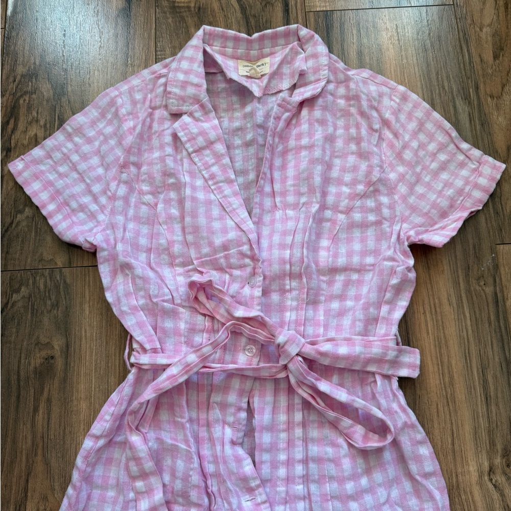 emory park Pink and White Gingham Shirt Dress